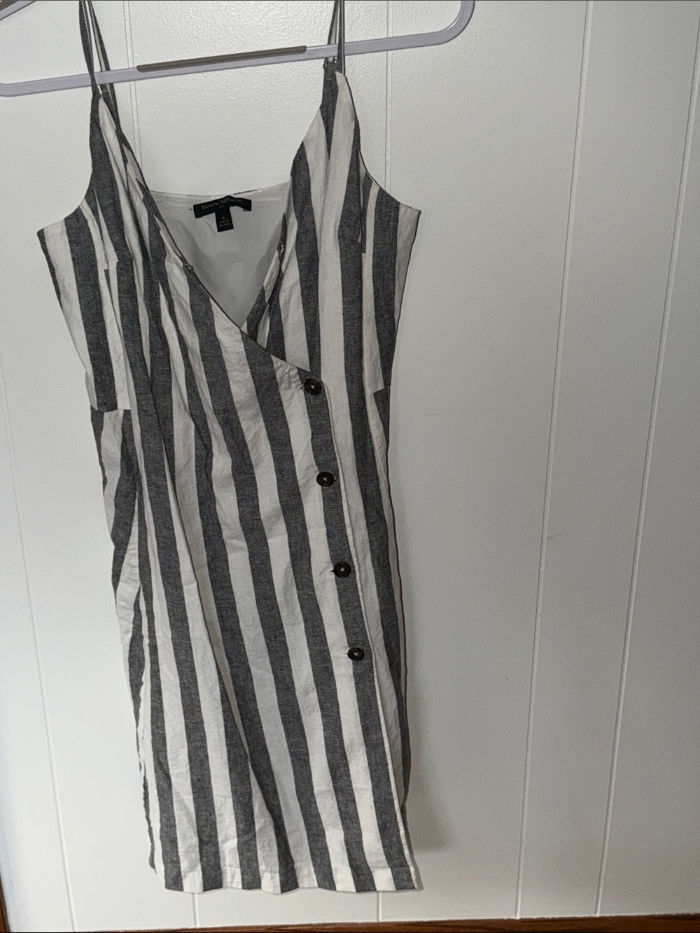 Banana Republic White & Gray Striped Midi Dress